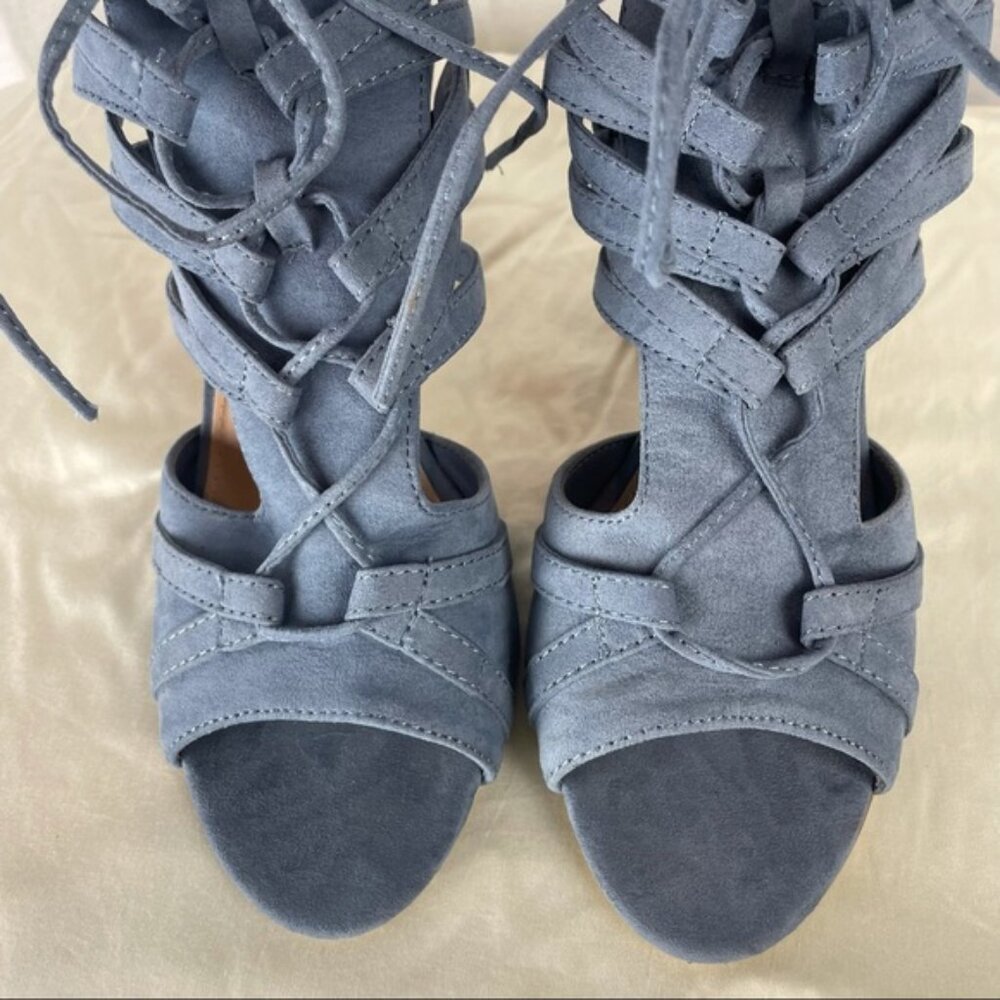 NWT Duty Blue Lace Up Heeled Sandals - Picture 14 of 15